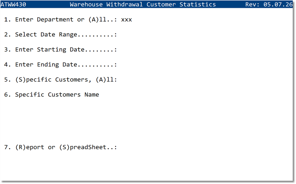 Customer Statistics screen